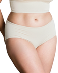 Front view of PROCLAIM natural undyed unbleached organic cotton mid-rise brief underwear