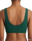 model wearing everyday bralette in lagoon green back view