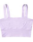 lilac light purple, square neck bralette flat lay. A wire free design.
