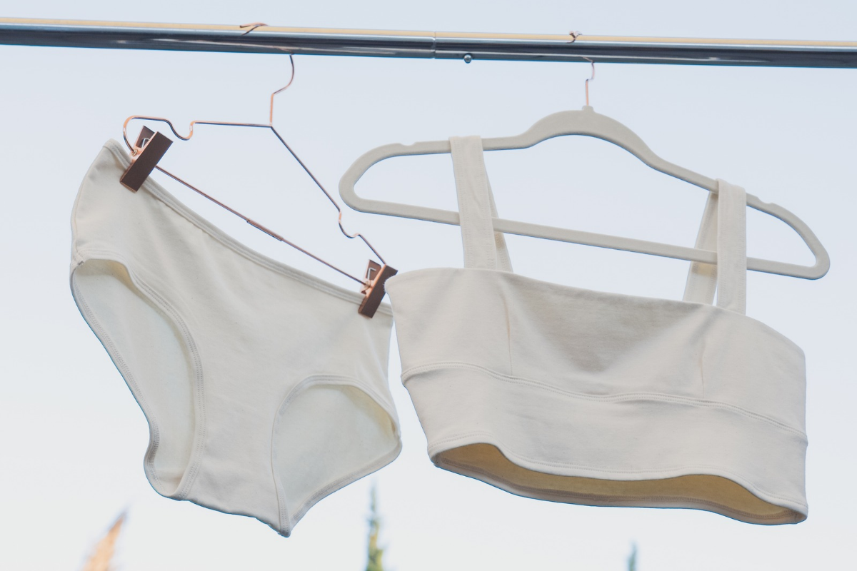 PROCLAIM organic cotton bra and brief in natural, undyed and unbleached color