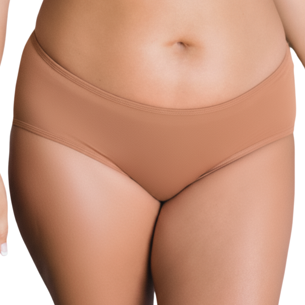 Front view of PROCLAIM Maya medium nude organic cotton mid-rise brief underwear