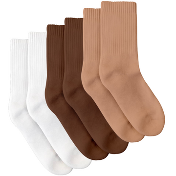 3 pack white, brown, caramel organic pima cotton crew socks