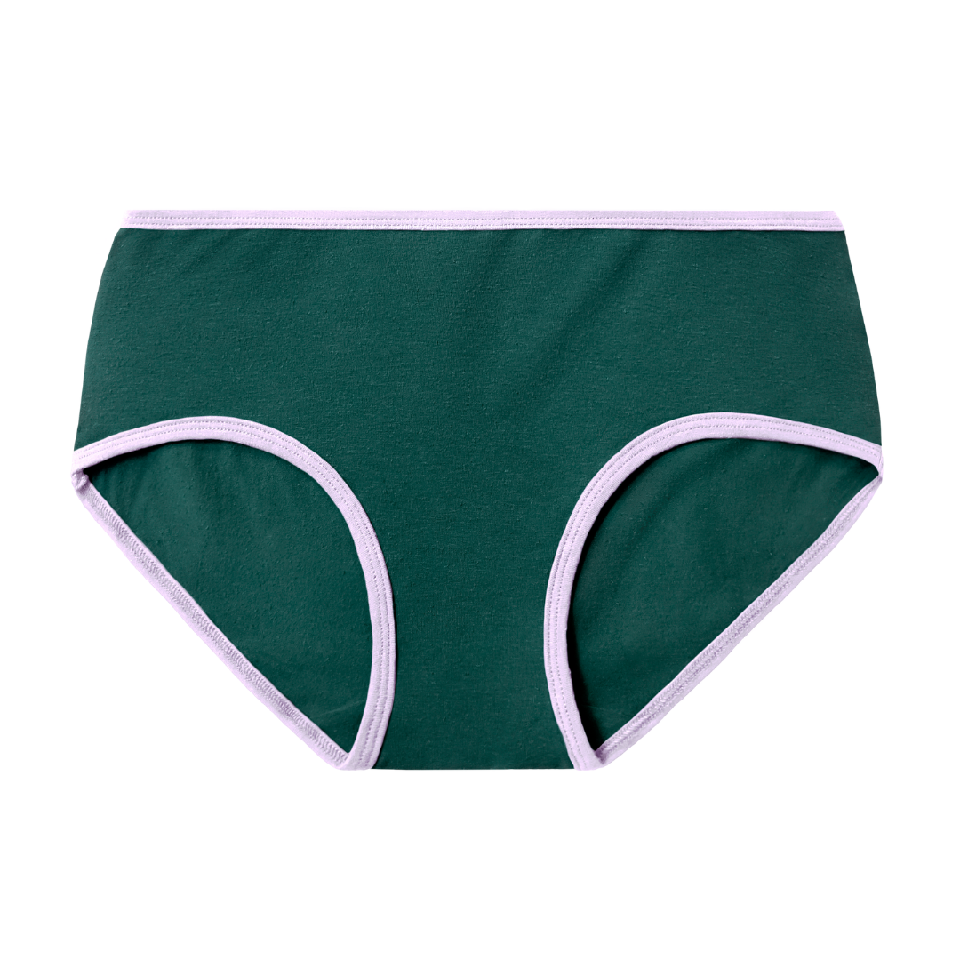 Organic Cotton + Hemp Mid-Rise Brief in Lagoon with Lilac