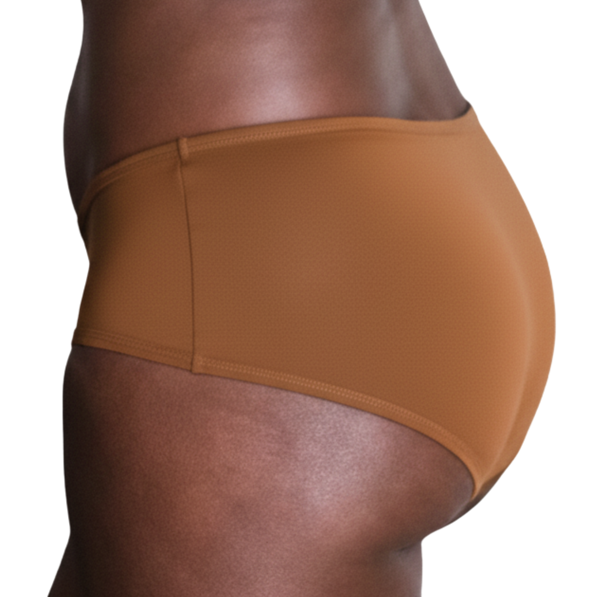 Side view of PROCLAIM Ella deep nude organic cotton mid-rise brief underwear