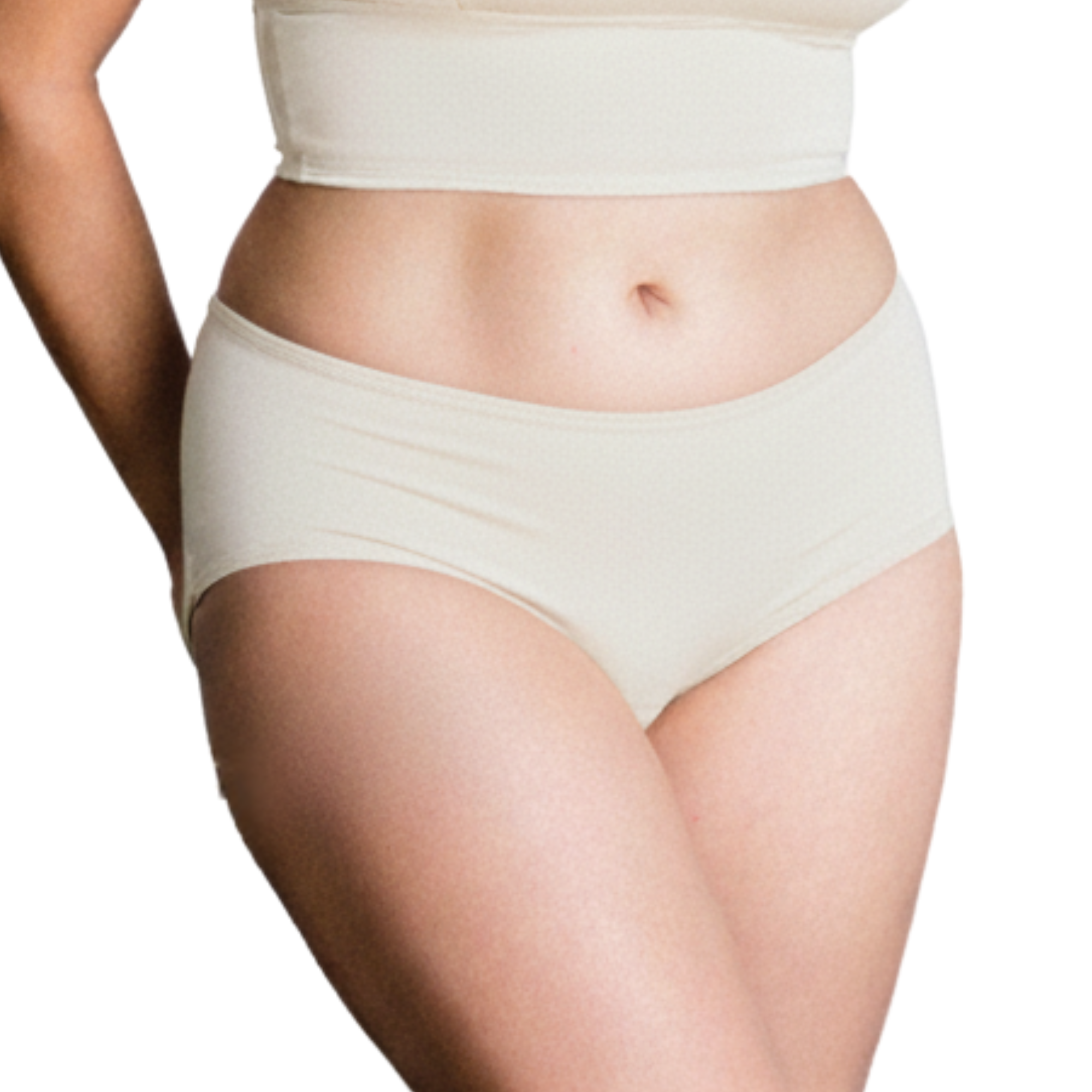Front view of PROCLAIM natural undyed unbleached organic cotton mid-rise brief underwear