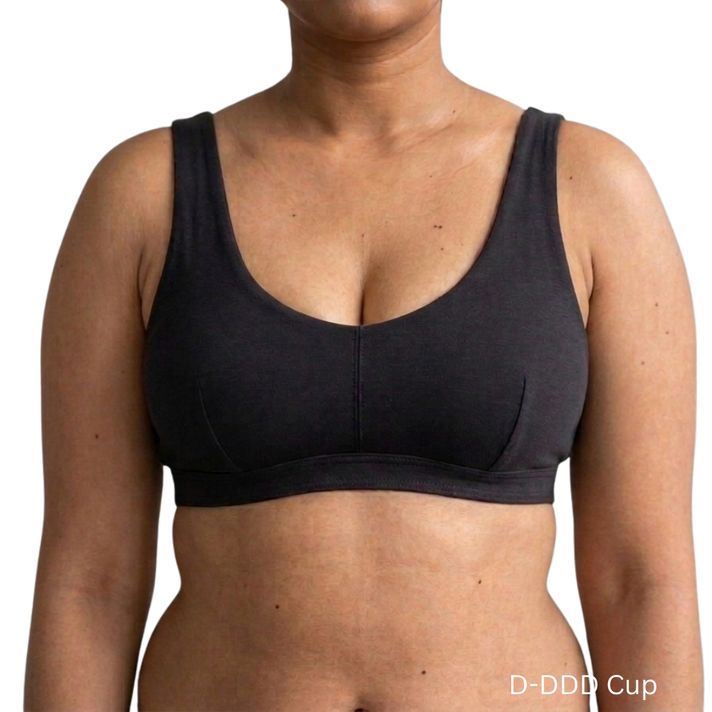 black everyday bralette scoop style in organic cotton in d+ cup fit