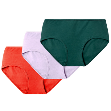3 pack of mid rise underwear featuring poppy red, lilac purple and lagoon dark green underwear
