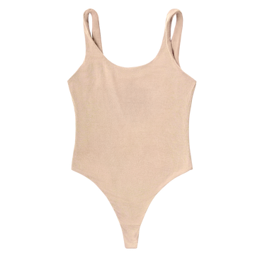  ada nude, a light beige tone, reversibe bodysuit with ribbed side showing