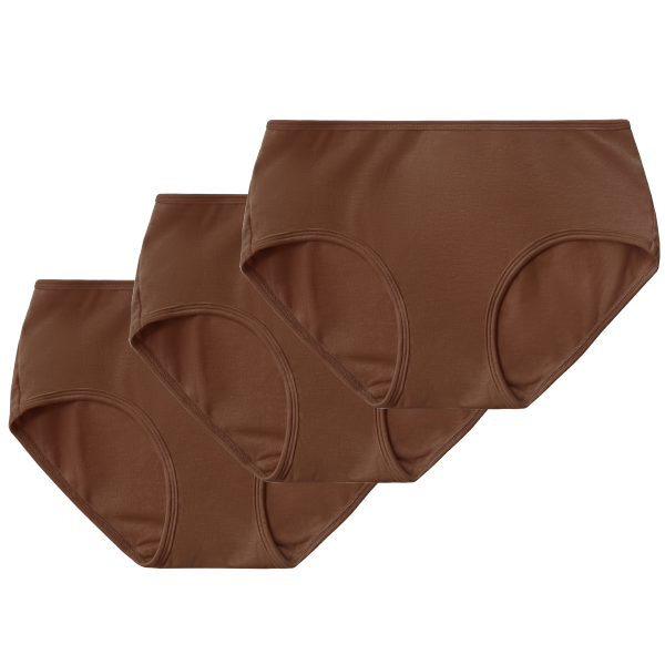 3-pack of the Ella Nude mid-rise brief. Ella Nude is a chocolate brown color.