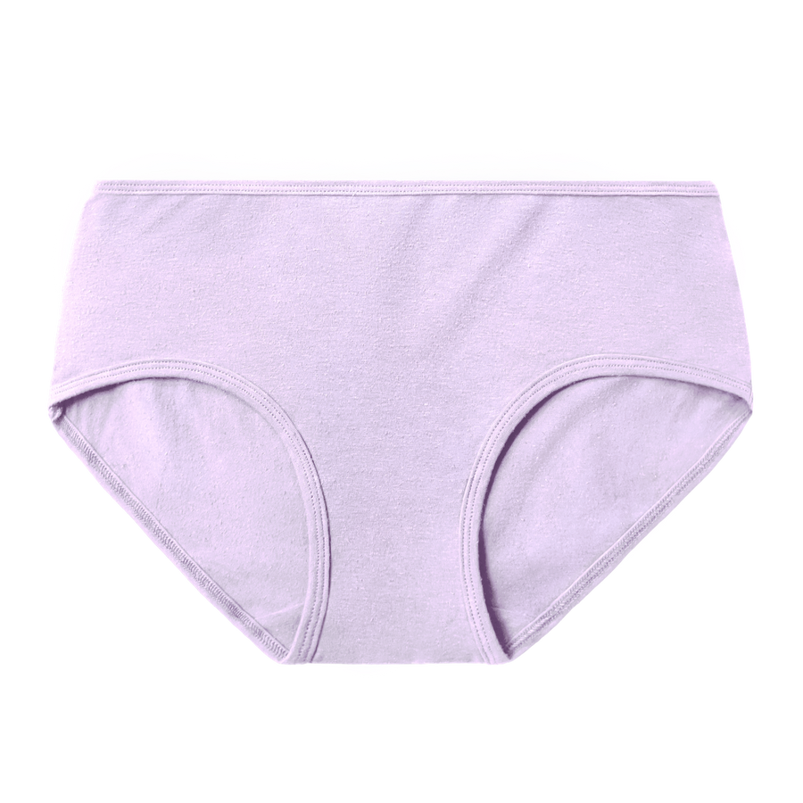 flat lay lilac mid rise briefs made from sustainable organic cotton and hemp
